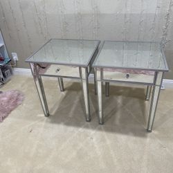 Two Large Mirrored Nightstands 