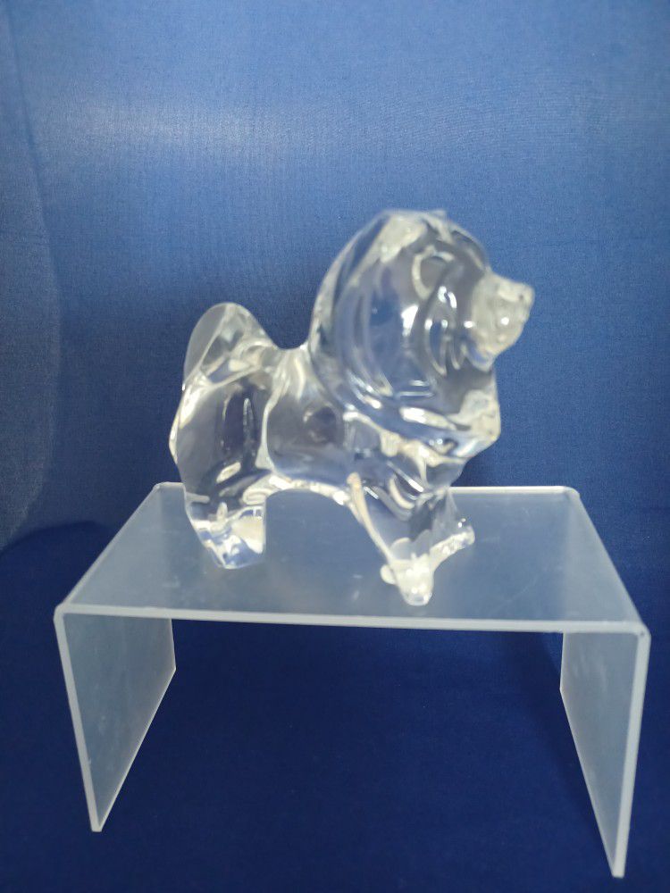 VINTAGE BACCARAT FRANCE CHOW CHOW PUPPY DOG CLEAR CRYSTAL FIGURINE PAPERWEIGHT  4" X 4"