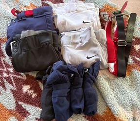 Softball pants, socks and belts