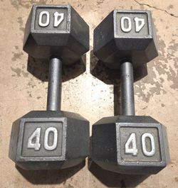 Pair 40 lb Cast Iron Hex Dumbbells (80 lbs Total) Set