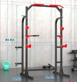 SunHome Power Cage Squat Rack, Power Rack with Pulley System, Adjustable Cable Crossover System, J-Hooks, Dip Handles, Weight Plate