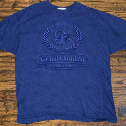 Vintage Embossed Disney Grand Floridian Spa & Resort Oversized T-Shirt Navy Sz Large