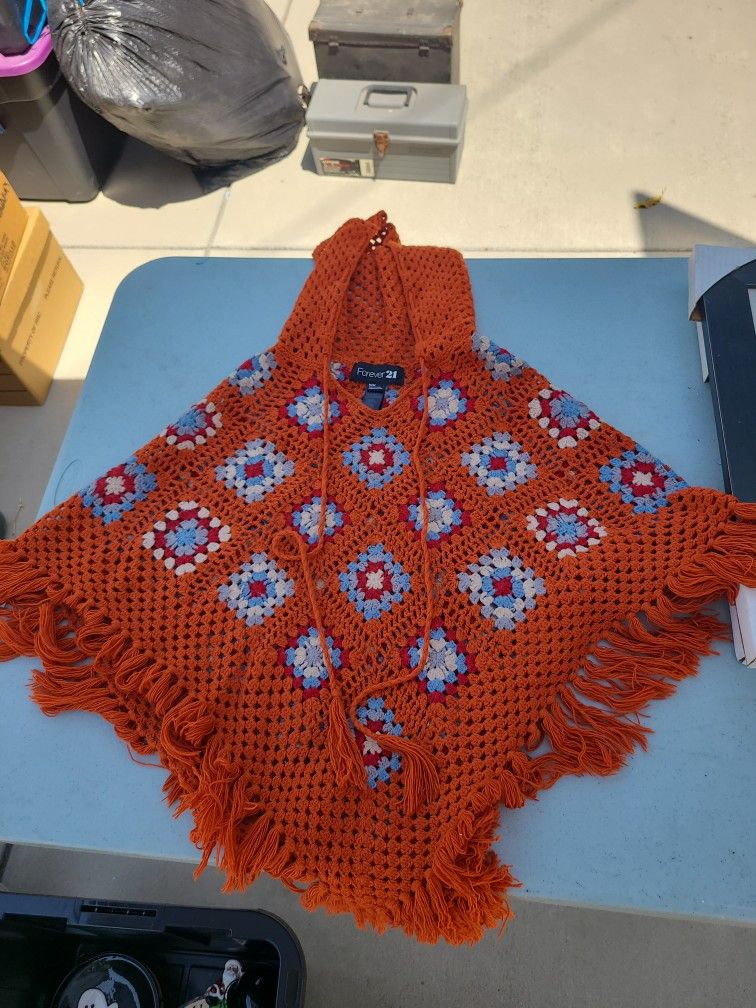 Vintage Granny-square Poncho Orange Forever 21 Size Medium