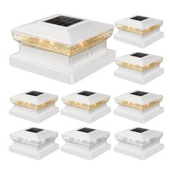 8 Pack White Solar Post Cap Light for 3.5x3.5, 4x4, 5x5 Deck Posts – Dual White (3000K/6000K)