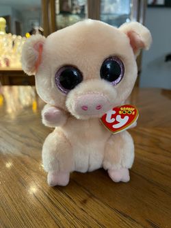 Ty Beanie Boos Pink Pig Plush Toy - Name: Piggly - Birthday: March 8
