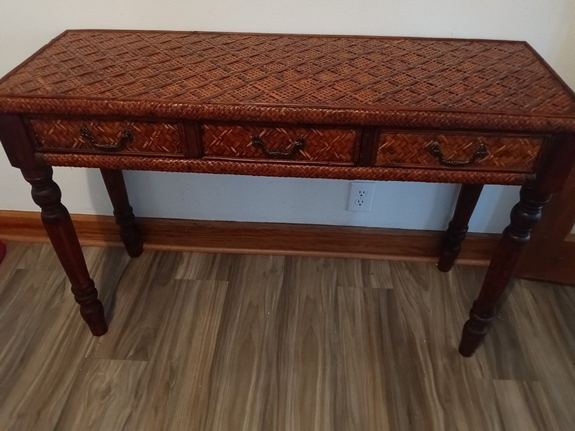 3 Drawer Console Table Rattan And Wood Asking $150