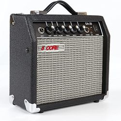 Electric Guitar Bass Amp 20 Watt Amplifier Built in Speaker Headphone Jack and Aux Input Includes Gain Boost Middle Treble Volume – Black 5 Core