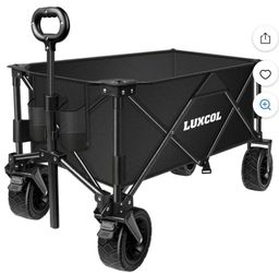 L Collapsible Foldable Wagon with 350lbs Weight Capacity, Heavy Duty Folding Utility Garden Cart with Big All-Terrain Beach Wheels & Drink Holders