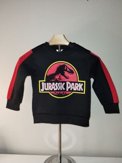 Jurassic Park Kids Sweater Size 4T Black Pullover Sweatshirt with T-Rex Logo EUC