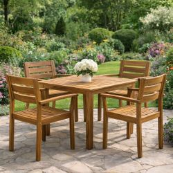 Set Of 4  - Outdoor Patio  Teak Finish (Acacia Wood) Dining Chairs [NEW] **Retails For $500**  <Assembly Req>  [TABLE NOT INCLUDED]