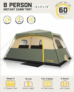 FanttikOutdoor Camping Tent 4/6/8/10 Person Instant Cabin Tent Setup in 60 Seconds with Rainfly & Windproof Portable with Carry Bag for Family Camping