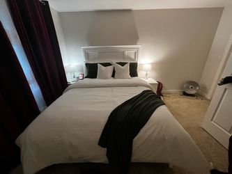 White Wood Panel Bed Frame with Headboard