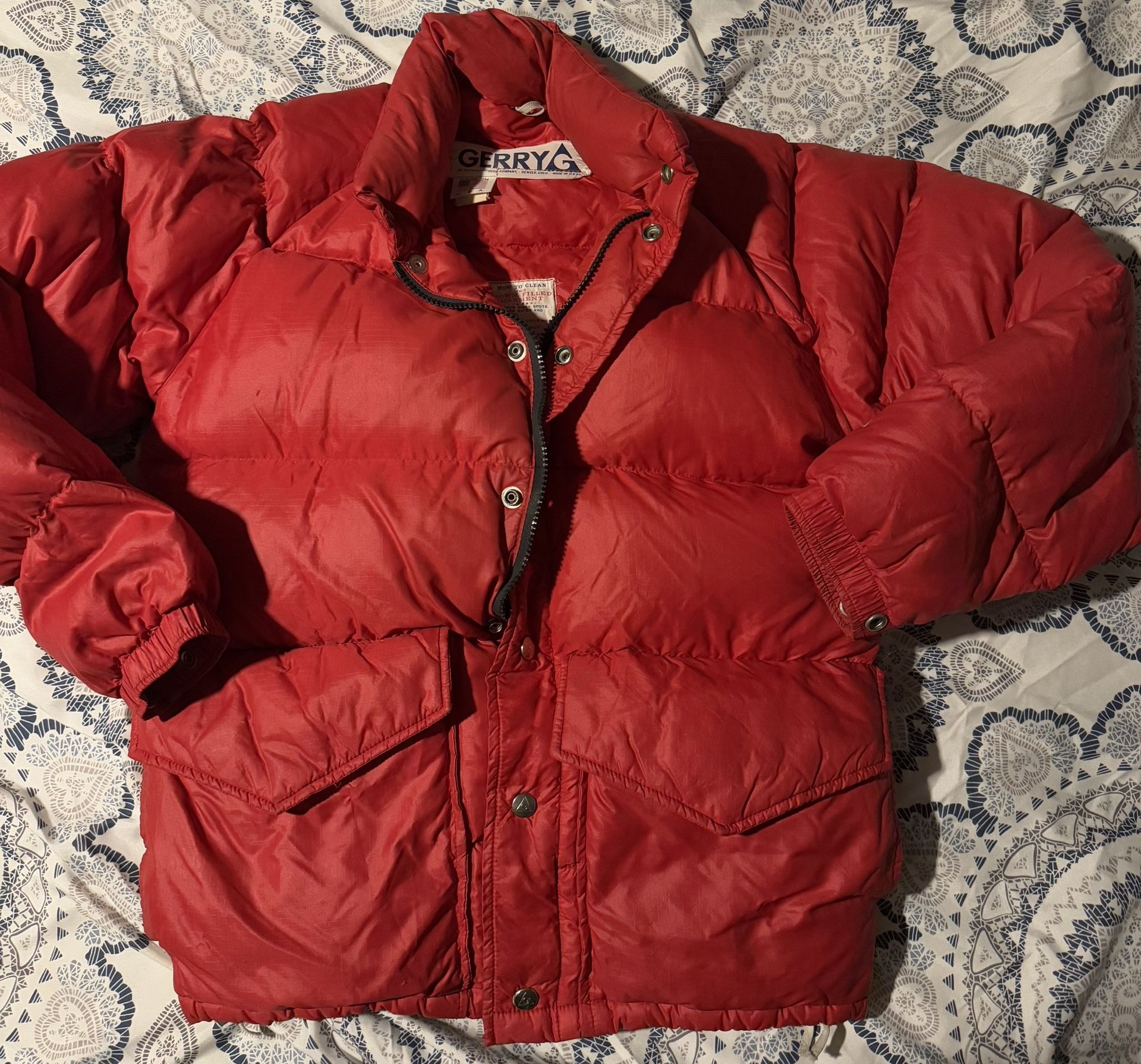 Vintage Gerry Nylon Down Puffer Jacket SM/M Coat Red, Denver CO