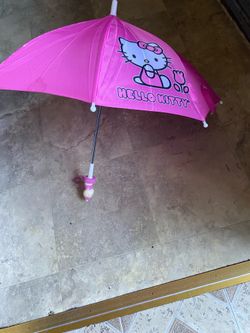 Sanrio Girls Umbrella With 3D Hello Kitty Figurine Handle Applique 20" Pink