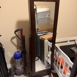 Wooden Jewelry Cabinet Lockable Standing Storage Organizer With Mirror