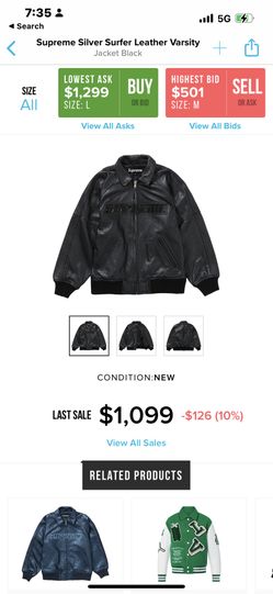 Supreme Silver Surfer Black Leather Bomber Jacket