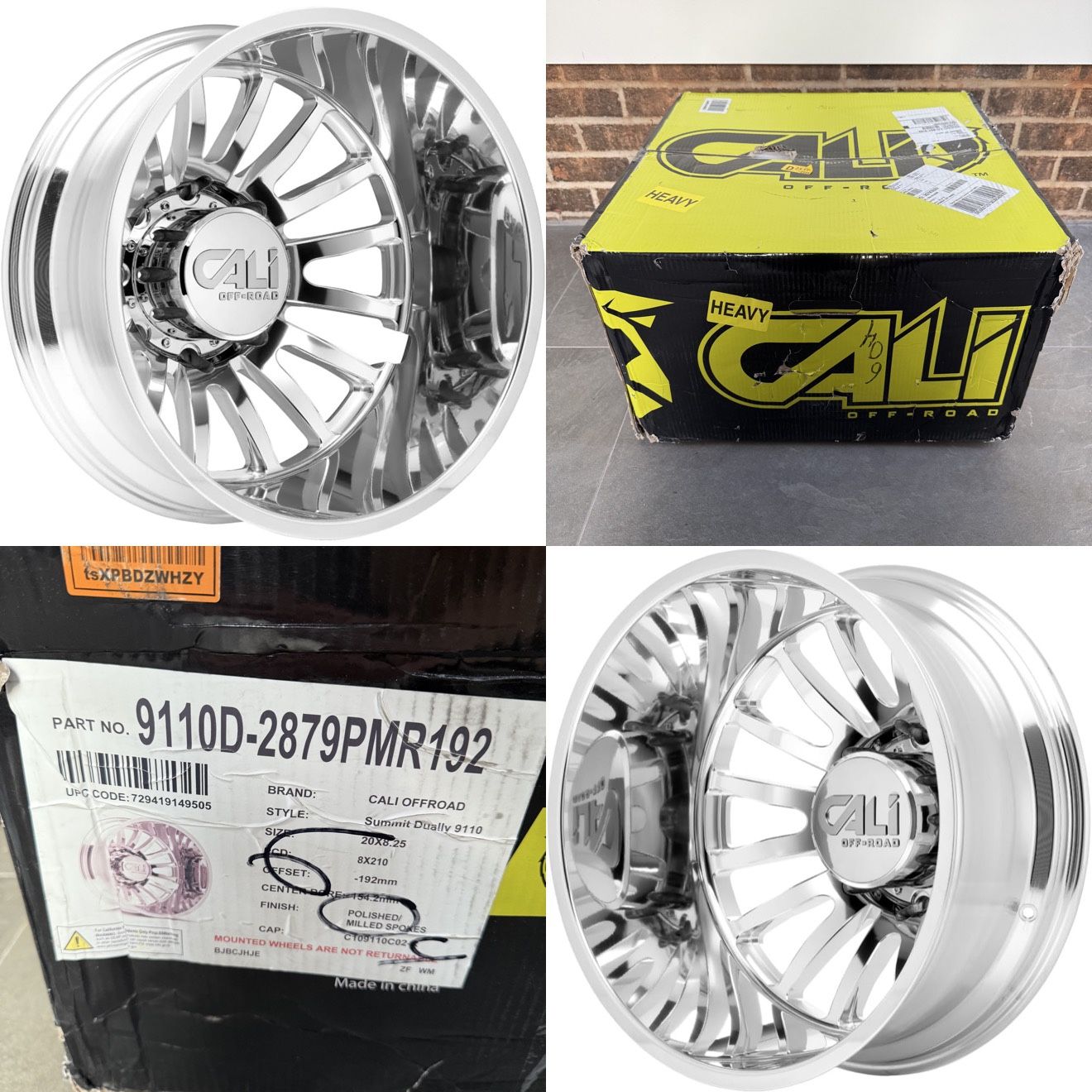20x8.25 Cali Off-Road Summit Polished Milled Dually Rear Wheel 8x210 -192mm New