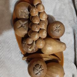 Vintage Hard Carved Fruit And Fruit Bowl