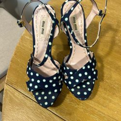 Miu Miu Sandals Navy Blue With White Dots