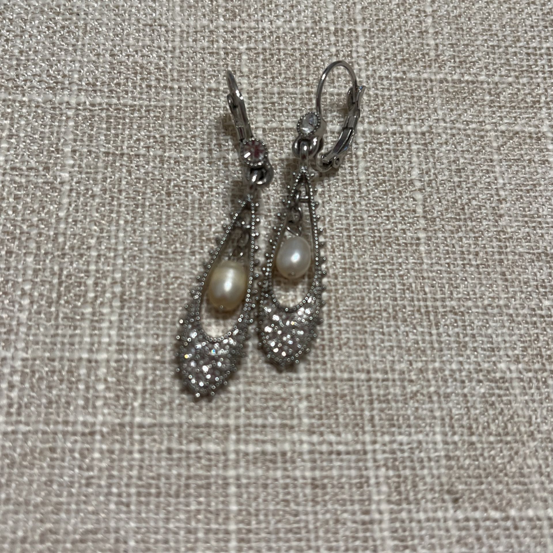 Drop Pearl Earrings With Faux Diamond Accents