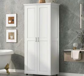 White 71.25 in. Accent Storage Cabinet with 2 Doors and Adjustable Shelves