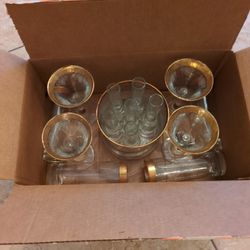 Martini, Vodka  Shot Sets With Vase And Vodka Glasses  Filleted In Gold 