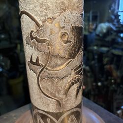 34” Brass Navy Lamp With Dragon Carvings 