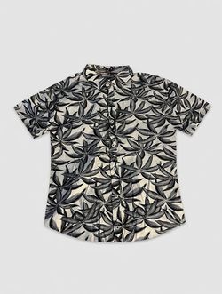 Gentlemen’s outfitters Men's Black & White Floral Button-Up Shirt L Short Sleeve