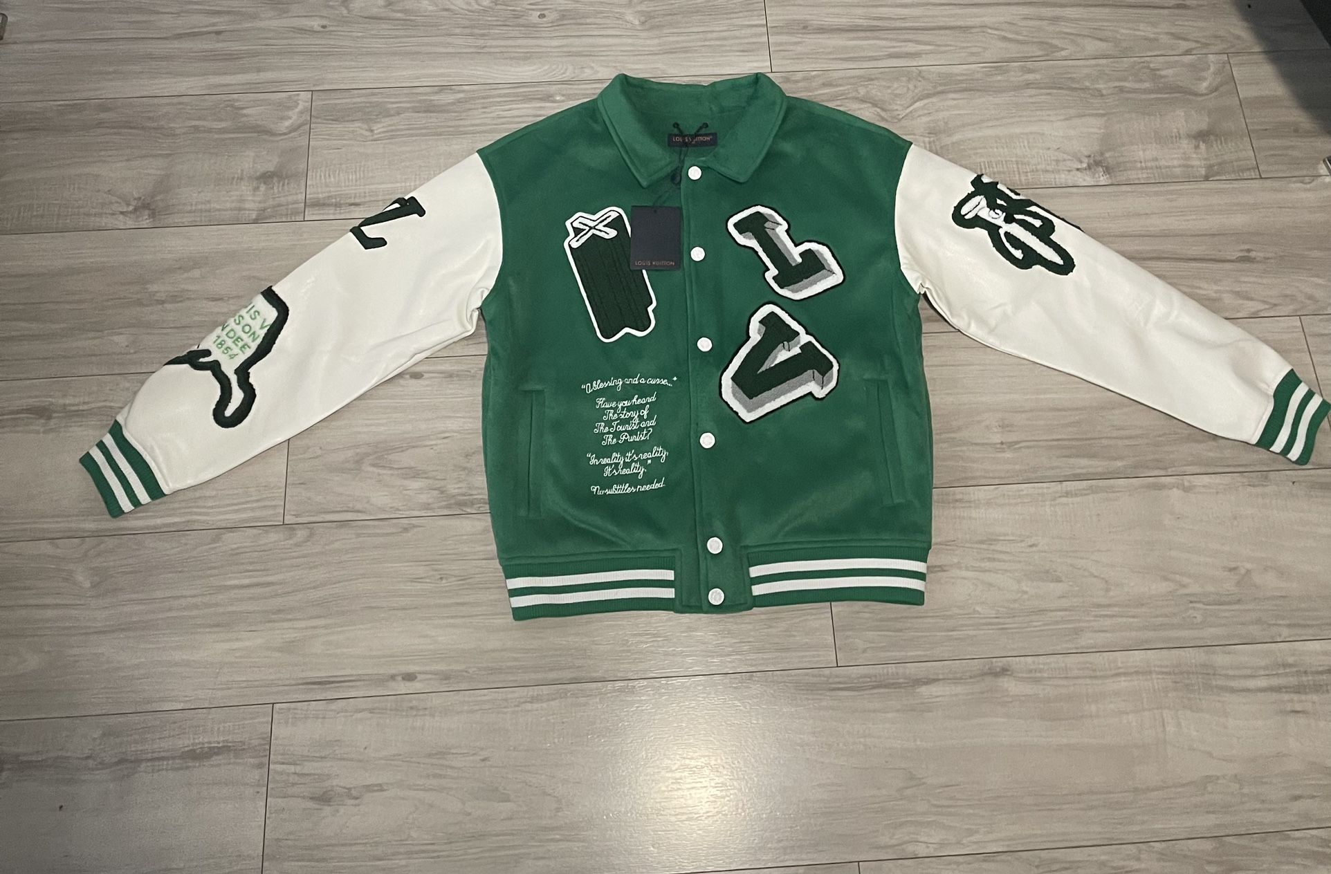 New Louis Vuitton Varsity Leather green Jacket  Mens size M 