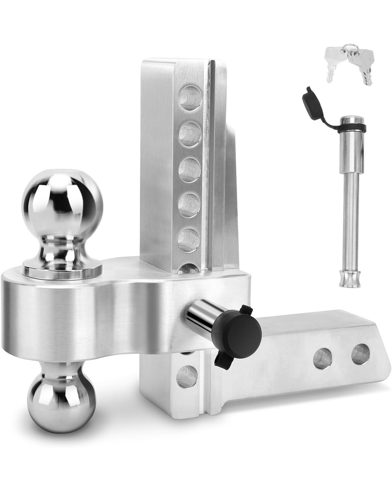 Adjustable Trailer Hitch, 8 Inch Tow Ball Drop Hitch Aluminum Alloy Dual Ball Mount Tongue Hitches, Fits 2in Receiver, for Towing Towbar Truck