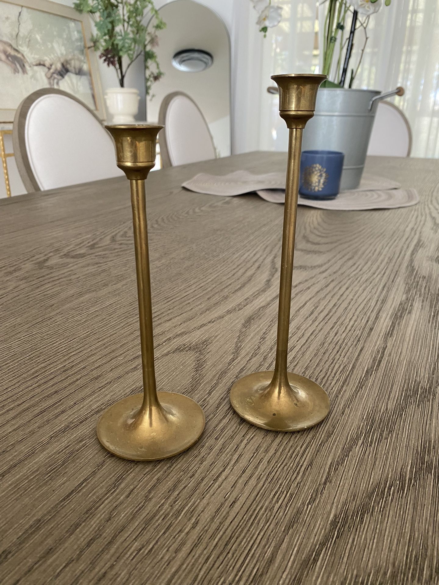 Set Of 2 Gold Brass Vintage Taper Candle Holder 