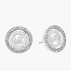 MK Plated Sterling Silver Pavé Logo Stud with cubic zirconia Earrings