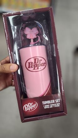 🔥 Pink 18oz. Dr Pepper Tumbler Set with Straw Topper & Sticker – Brand New