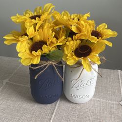 Chalk Painted & Distressed Mason Jar Vases 2 For $14