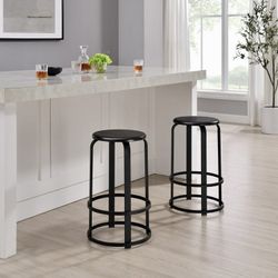 26" Metal and Wood Round Kitchen Bar Stool Black $20/4pcs