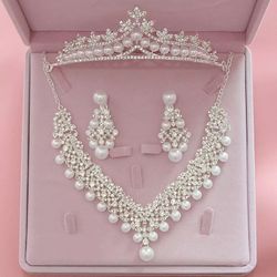 Wedding Jewelry Set Necklace Earrings & Tiara
