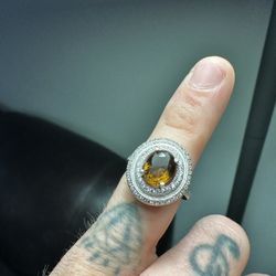 Awesome 😎!! Smoky Topaz + White Sapphire Ring Set In 925 Sterling Silver !!