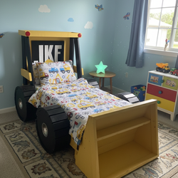 Handmade Solid Wood Dump Truck Bed + Twin Mattress – Kids