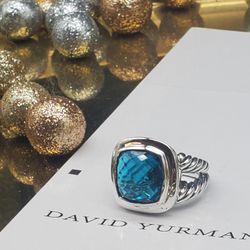 David Yurman Sterling Silver With London Blue Topaz Albion Ring Sz  7