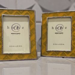 Adorable Vintage Silver Metal & Yellow Enamel Photo Frames – Set of 2 (New Old Stock) 