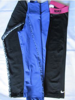 3 NIKE DRI-FIT WOMEN'S Leggings Black/BLUE SMALL: 1 BLACK PINK WAISTBAND S:M