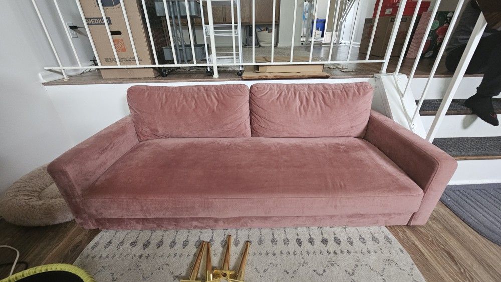 DAMAGED Velvet Pink Couch - Read Description