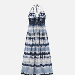 New Navy and White Tie-Dye Maxi Dress