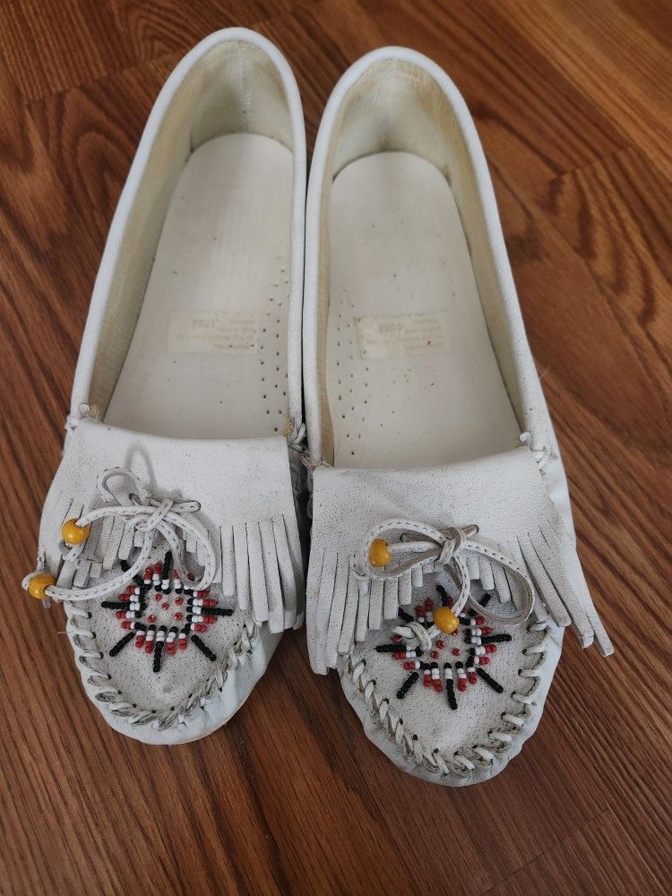 Womens Moccasins Comfortable Soft White Leather Slipper Shoes