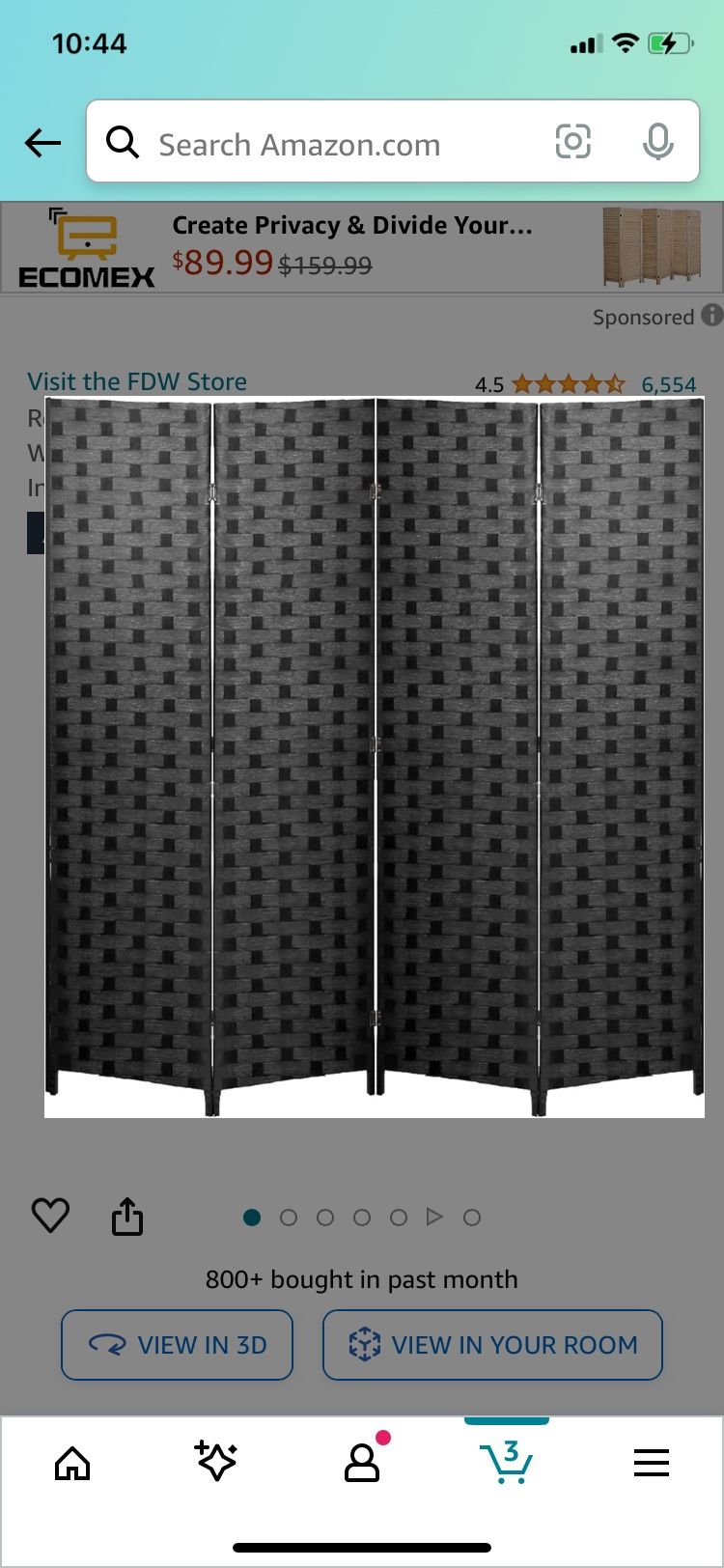 L😎😎K!! Room Divider 6FT Wall Divider Wood Screen 4 Panels Wood Mesh Hand-Woven Design Room Screen