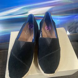 NEW TOMS Womens Carolina Espadrille Slip On Flats Casual - Black SUEDE