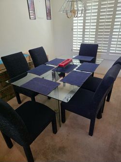 Glass Top Dining Table with 6 Chairs
