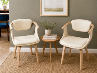 Pair of Art Leon Swivel Dining Chair - Faux Leather - Beige