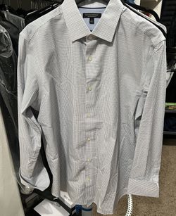 Banana Republic Men's White Blue Check Cotton Dress Shirt L 34/35 Slim Non-Iron