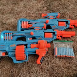 3 Nerf Guns With Baggy Of Extra Bullets